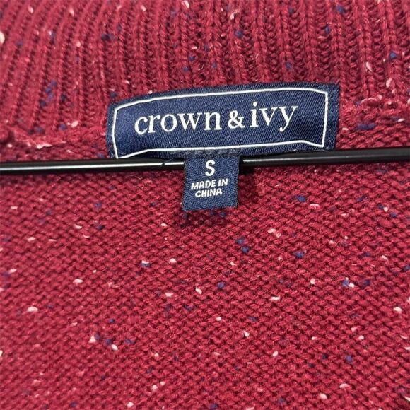 Crown & Ivy Red Speckled Knit Shawl Collar Cardigan Sweater Women’s S Pockets - Picture 7 of 8
